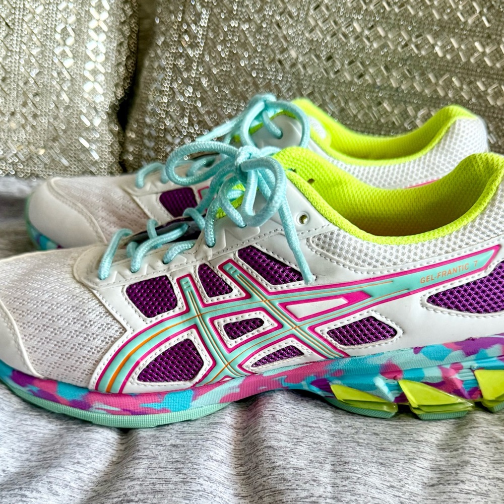ASICS Women's Gel-Frantic White and Purple Athletic Shoes